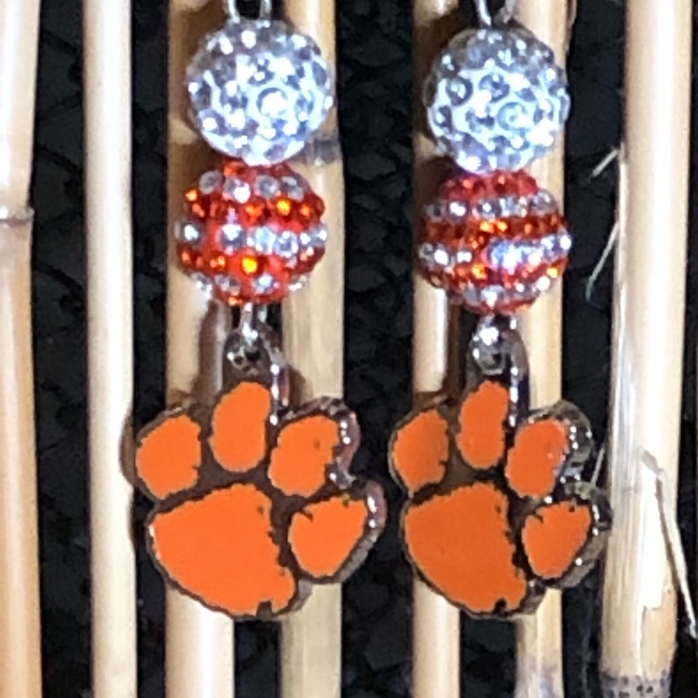 Clemson paw print earrings sterling silver
